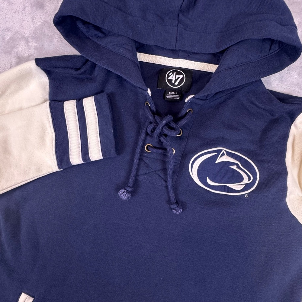 47 Brand Penn State Cub House Lacer Hoodie Mens Small Navy Cream Nittany Lions